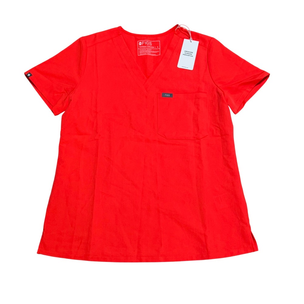 FIGS "Fiery Coral" Catarina One-Pocket Scrub Top NeWomens Small NWT